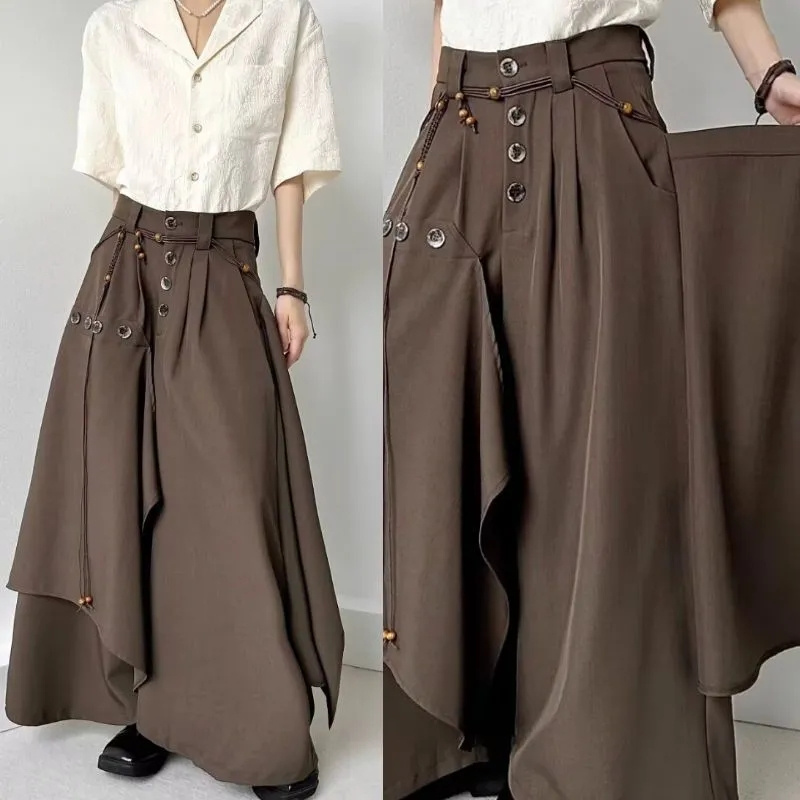 Fanan 2026 Nouvelle Collection Automne – Pantalon Jupe Irrégulier à Boutons et Pantalon Large Décontracté Polyvalent pour Femme