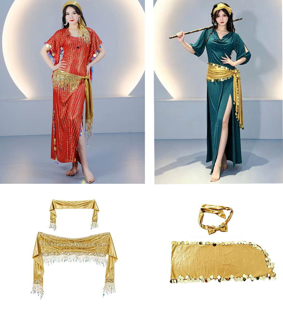 Accessoires de Danse du Ventre pour Femmes : Écharpe Baladi Saidi, Robe de Danse Folklorique, Costume de Cabaret, Ceinture de Hanche à Pièces, Foulard de Tête
