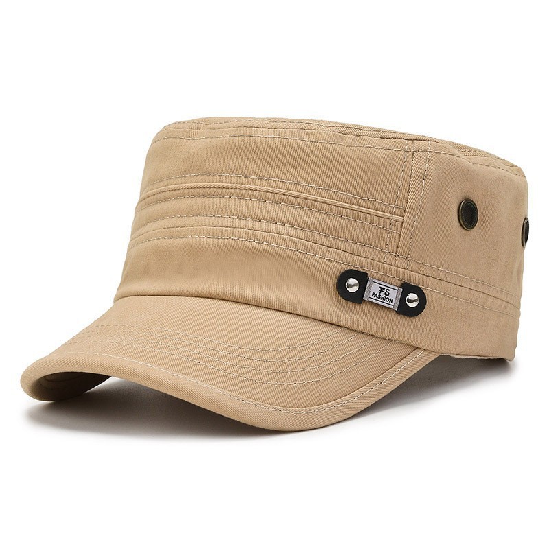 Casquette militaire pour homme, en coton, style cadet, réglable, avec badge métallique, respirante, avec œillets latéraux, protection solaire, décontractée, pour activités de plein air.