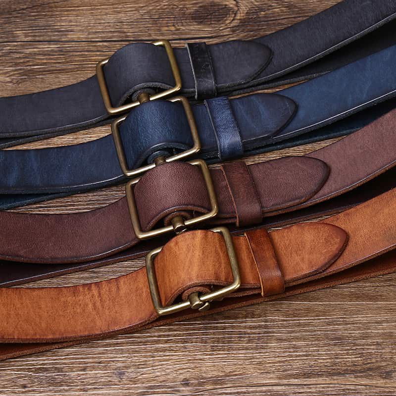 Nouvelle ceinture en cuir non perforé pour homme, boucle lisse, cuir de vachette de première qualité, ceinture en jean rétro simple et polyvalente