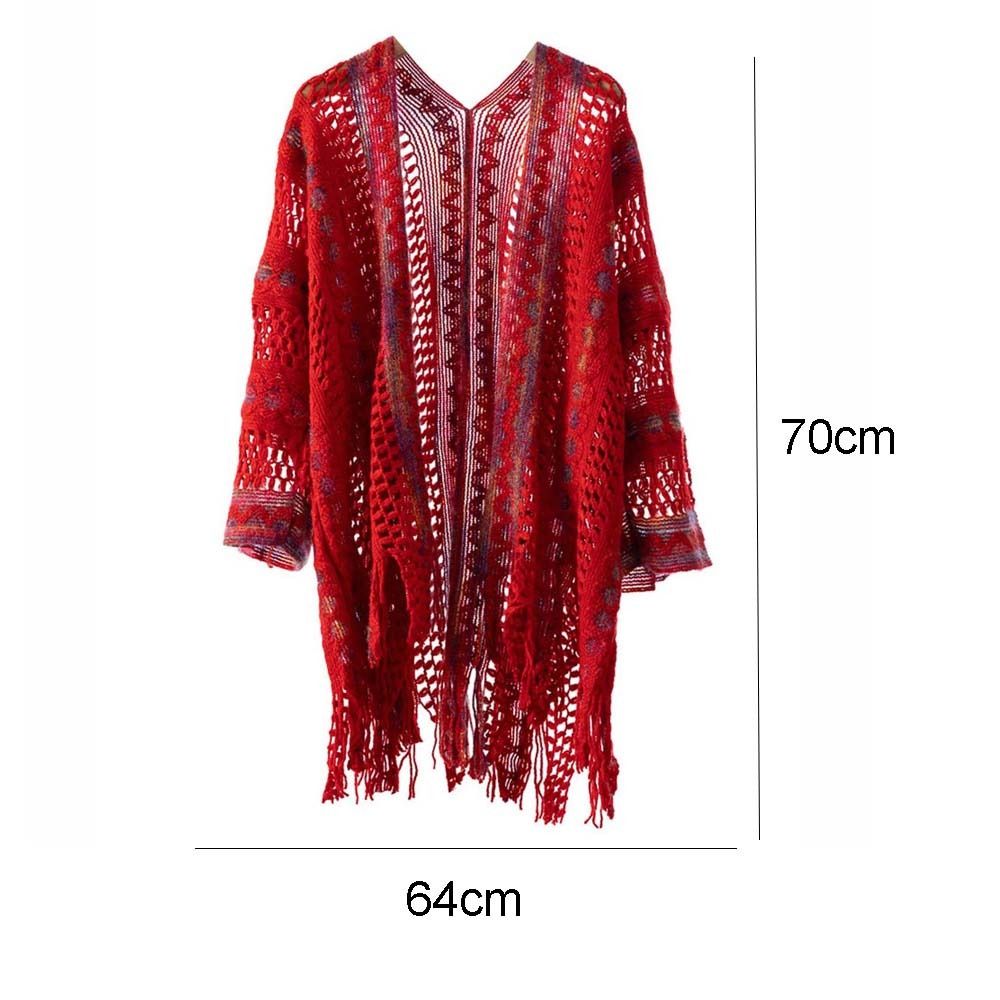 Châle tricoté bohème pour femmes, Style ethnique, enveloppes creuses, écharpe, manteau pour dames, Cape à pampilles