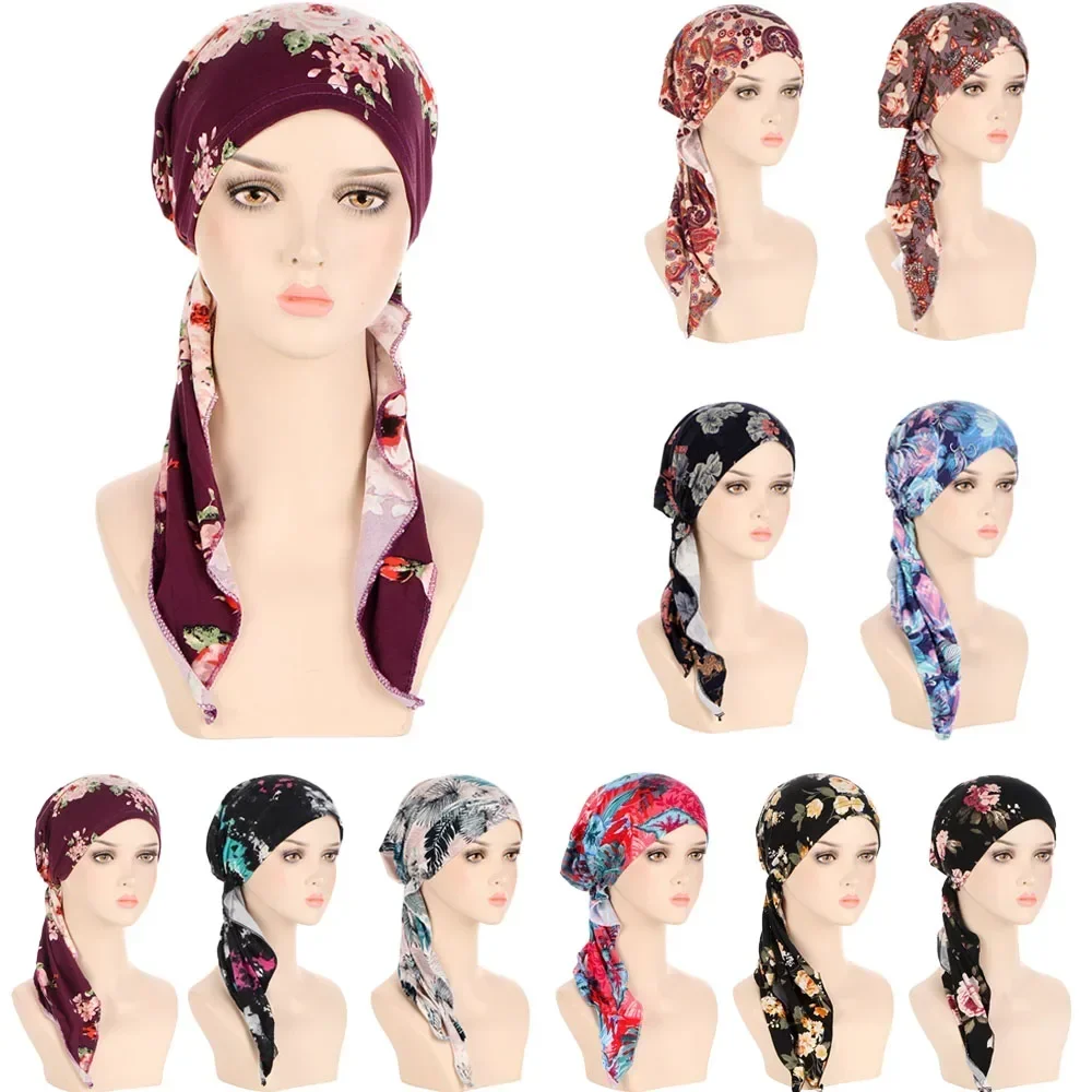 Foulard de tête pour femme musulmane, bonnet de chimio, turban pré-noué, vêtements de sauna, bandana, écharpe de sauna contre le cancer et la perte de cheveux, chapeau rond, hijabs