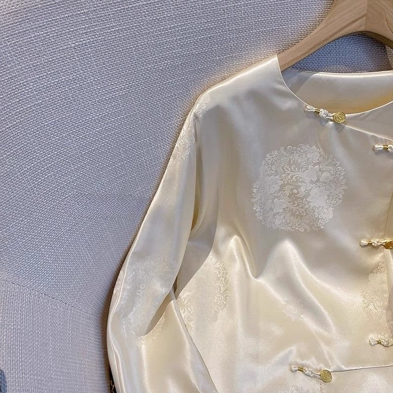 Chemise en Satin de Style chinois pour femmes, hauts blancs à bascule, manches longues, amples, assortis avec tout, nouvelle collection printemps automne Y2k, 2026