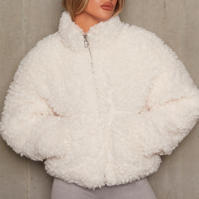 Manteau court en laine d'agneau pour femme, pardessus épais et chaud pour femme, vestes à col roulé à manches longues, streetwear à la mode, automne et hiver 2023