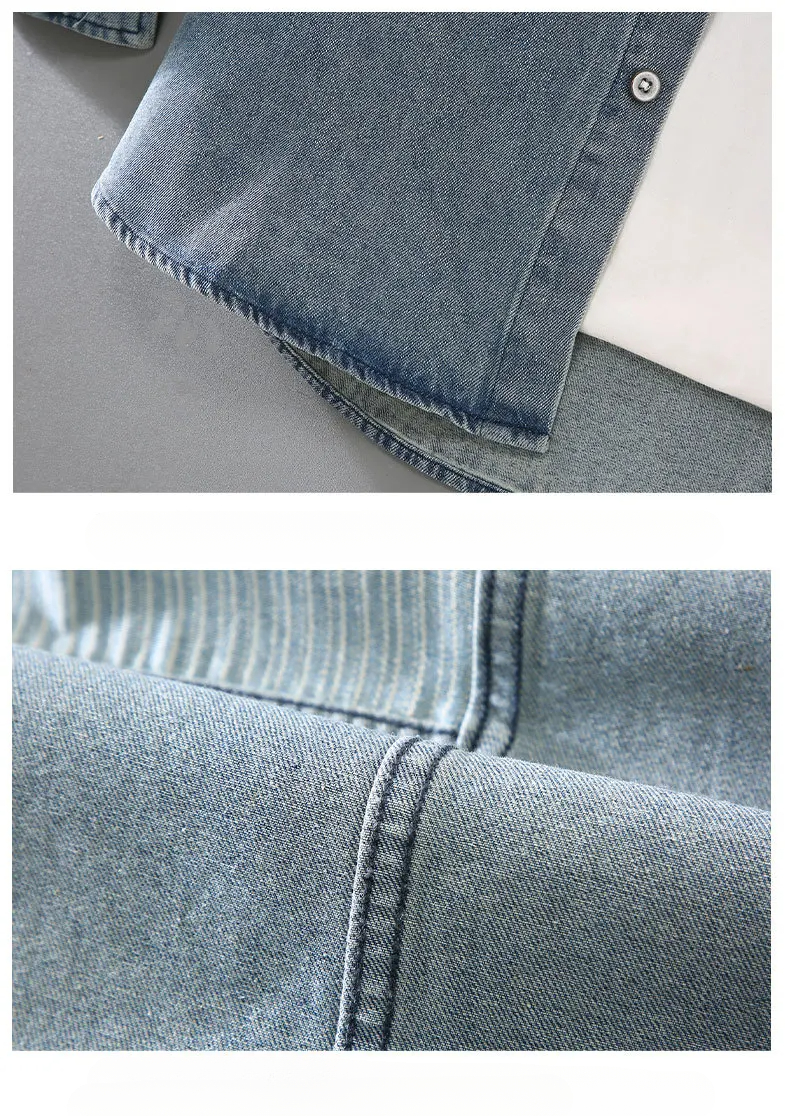Chemises en jean décontractées pour hommes 2026, style streetwear coréen, patchwork, rayées, fines, pour hommes élégants au quotidien