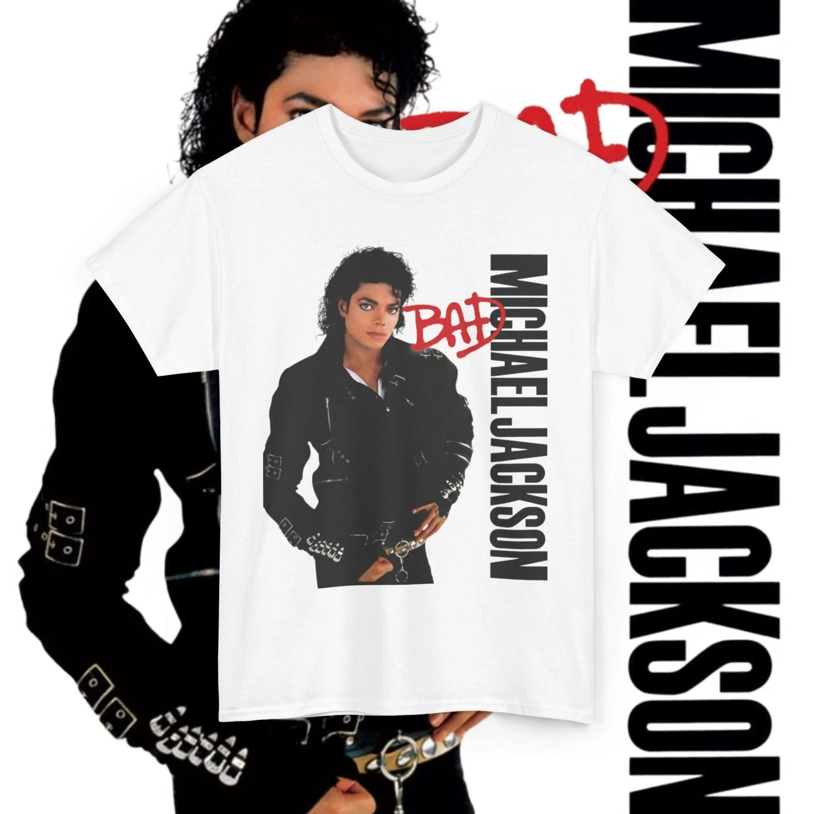 T-shirt unisexe à col rond pour homme, noir ou blanc, Michael Jackson MJ, 100% coton, manches courtes, surdimensionné, tendance Y2k