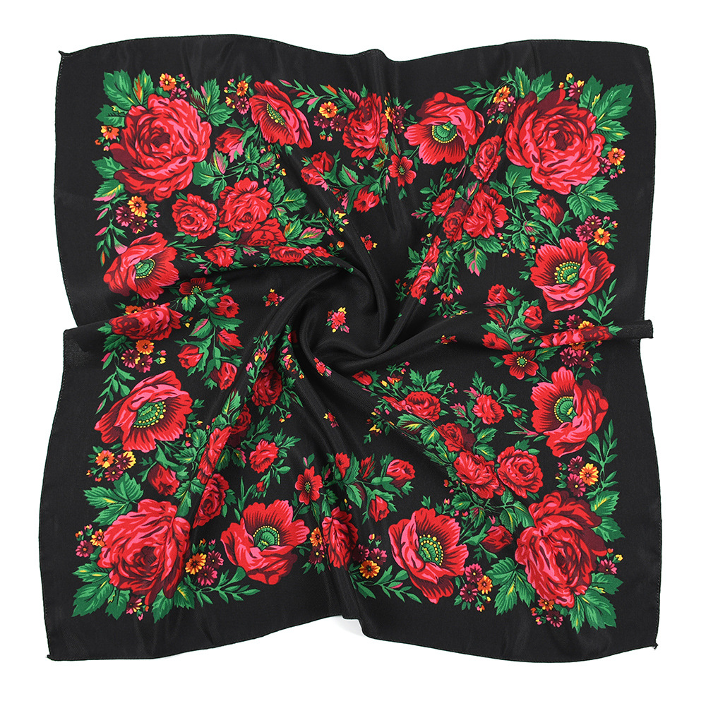 70*70 cm russe carré écharpe femmes luxe imprimé fleuri Bandana bandeau mouchoir Babushka bandeau foulards