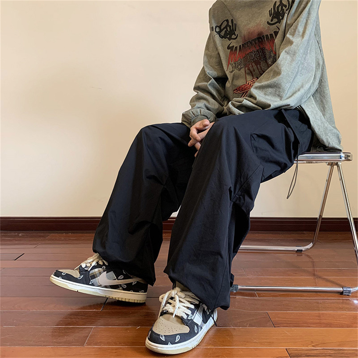 Streetwear 2024 printemps sarouel pantalons décontractés hommes taille élastique couleur unie Cargo pantalon Multi poche ample Baggy pantalon pour les femmes