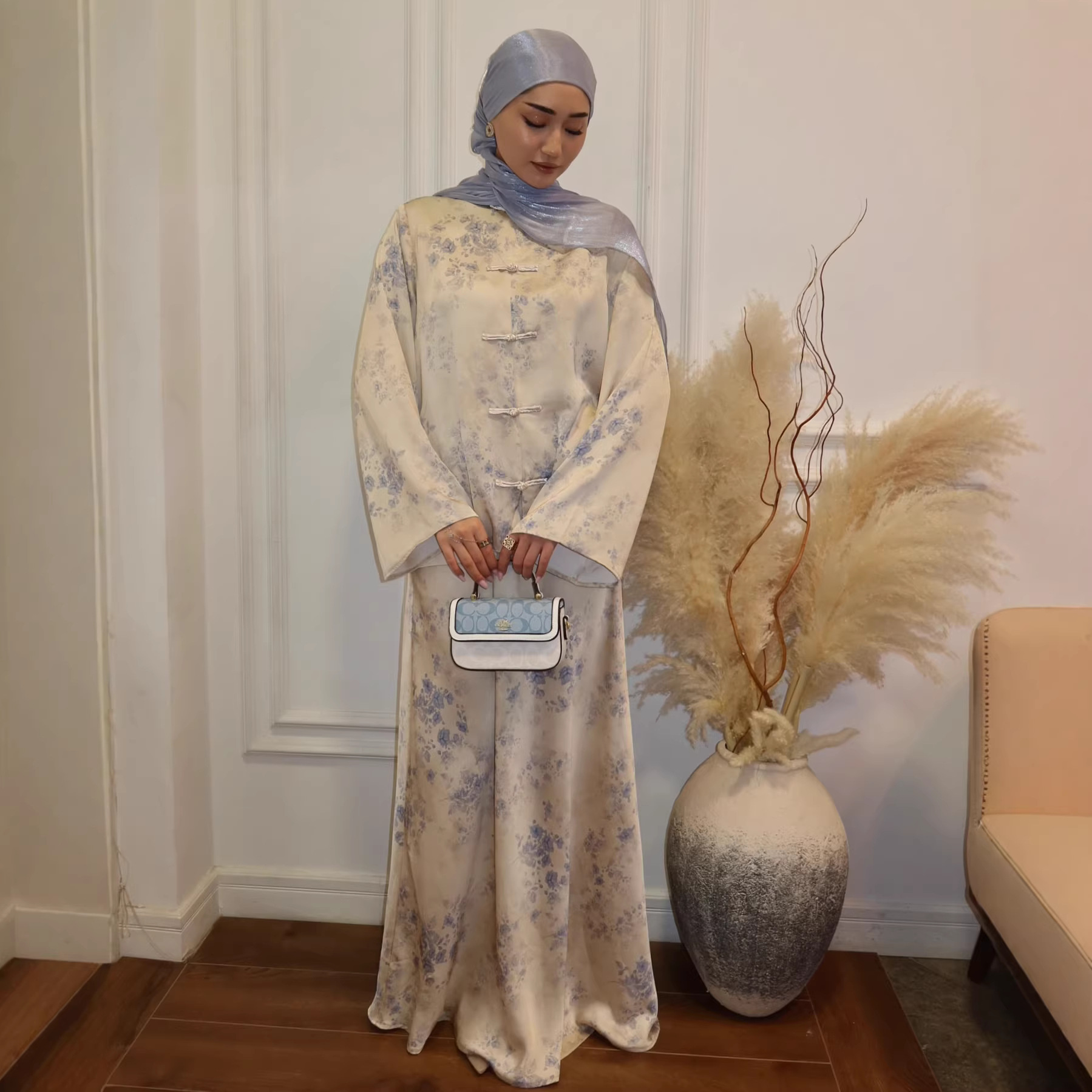 Ensemble jupe et veste musulmane pour femme, jupe longue, ensemble 2 pièces, imprimé floral, veste à simple boutonnage, tenues Eid Ramadan Dubaï