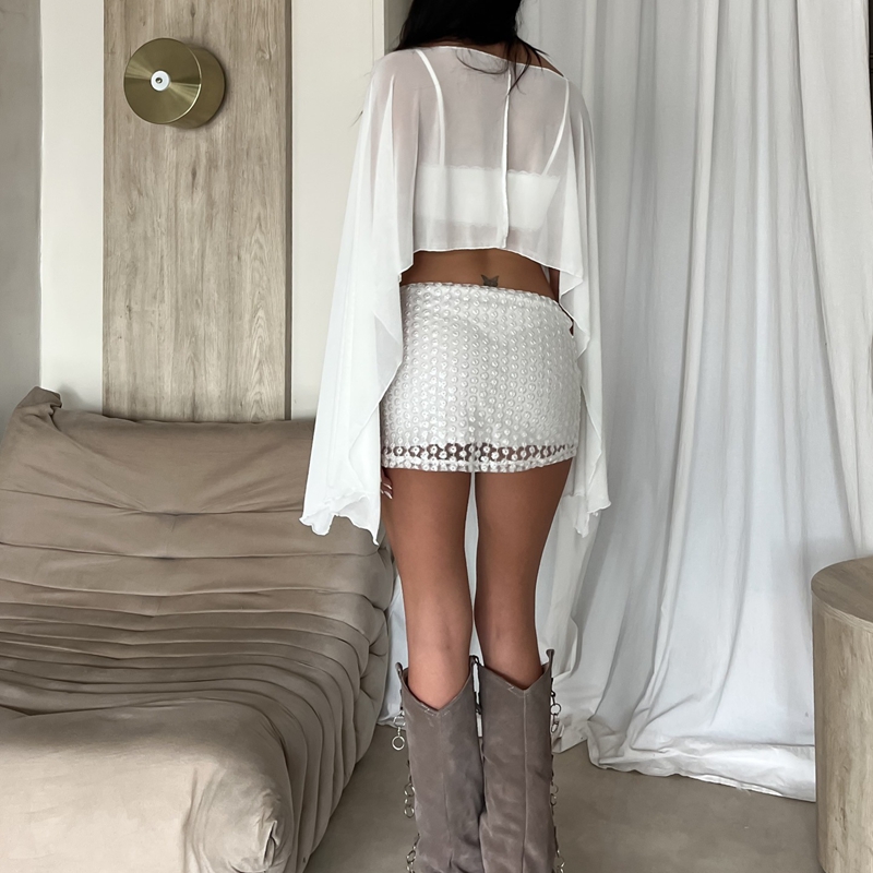 Poncho en mousseline pour femme, haut transparent en maille, châle, cape, manches chauve-souris, ourlet irrégulier, style Y2K, chemisier de couverture pour mariage et fête