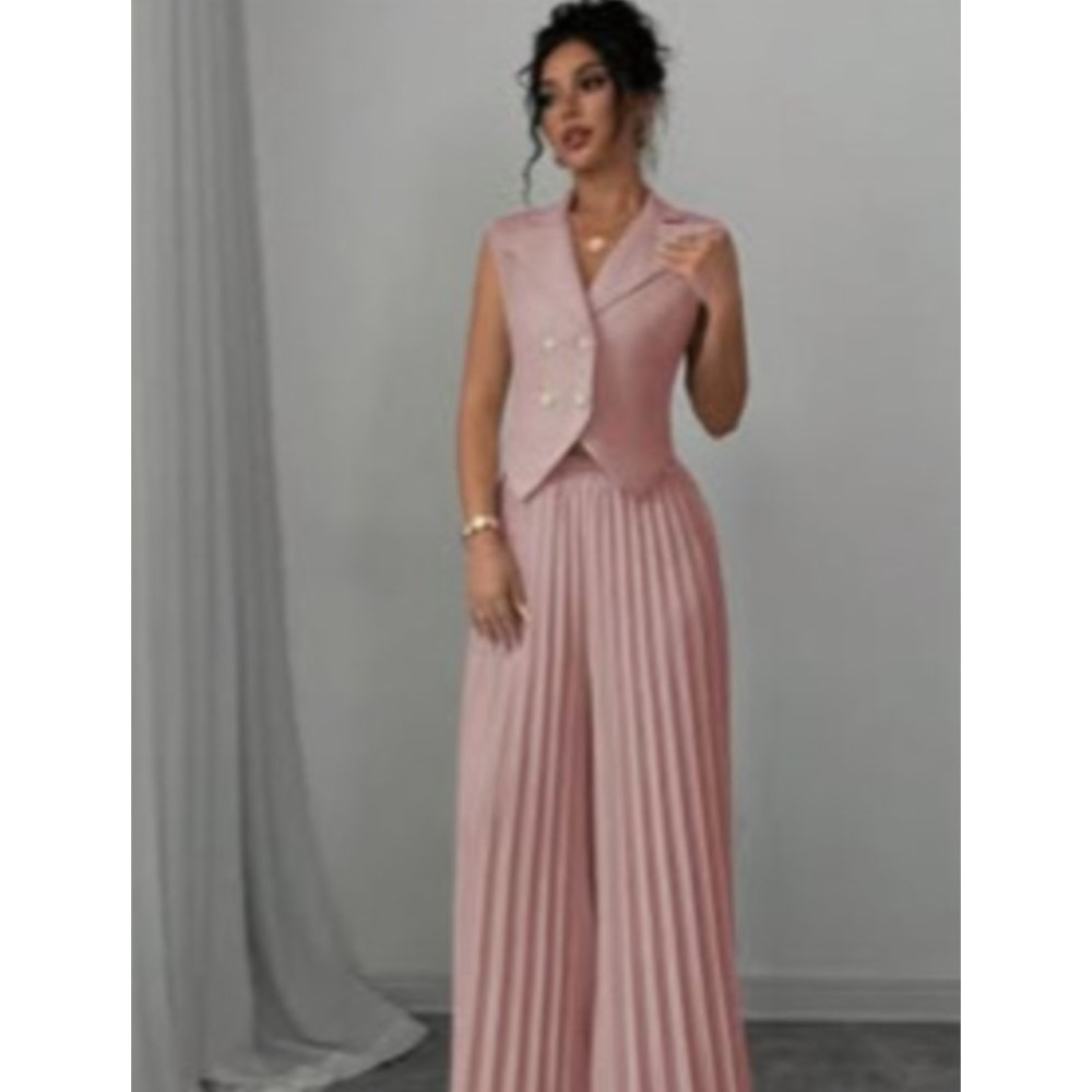 Gilet et pantalon formel élégant pour femmes, 2 pièces, nouvelle mode rétro, jambes larges plissées, amincissant, sans manches, ensemble féminin, printemps