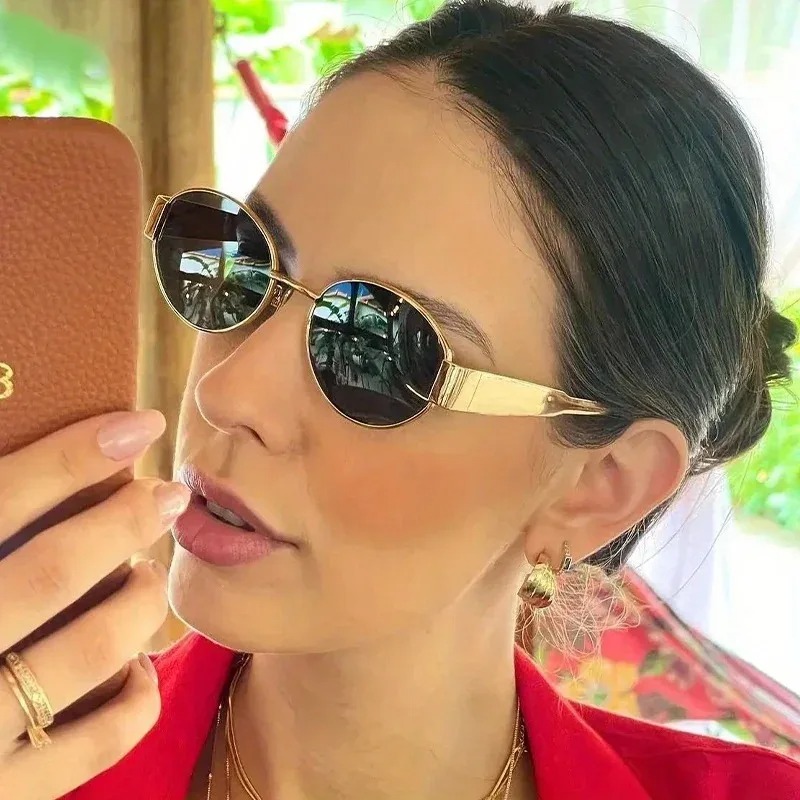 Lunettes de soleil ovales pour femmes et hommes, monture en métal tendance, lunettes de soleil classiques