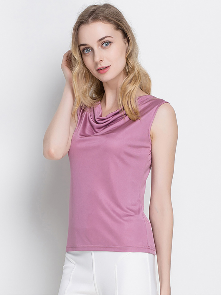 SuyaDream soie naturelle femmes Jersey réservoirs col drapé solide gilets d'été 2025 été t-shirt blanc noir rose