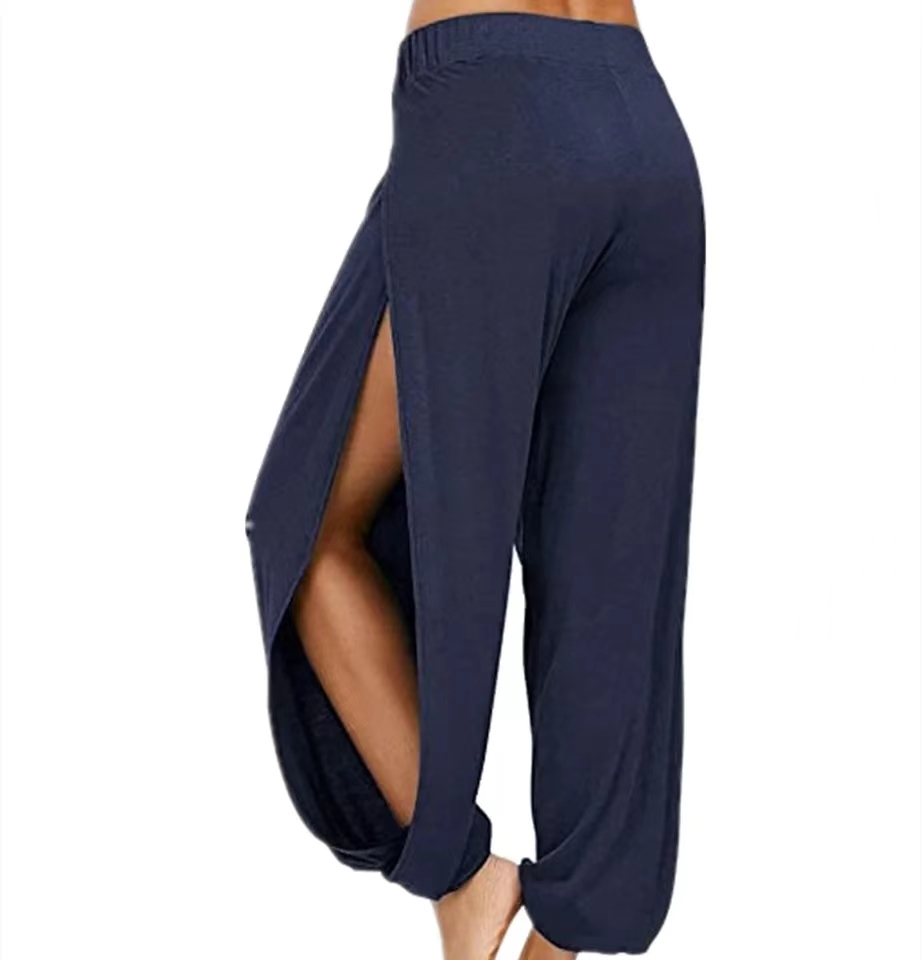 Femmes mode pantalons de Yoga taille haute fente jambe large Haren pantalon Leggings de gymnastique décontracté solide creux pantalon d'entraînement salle de sport vêtements de maison