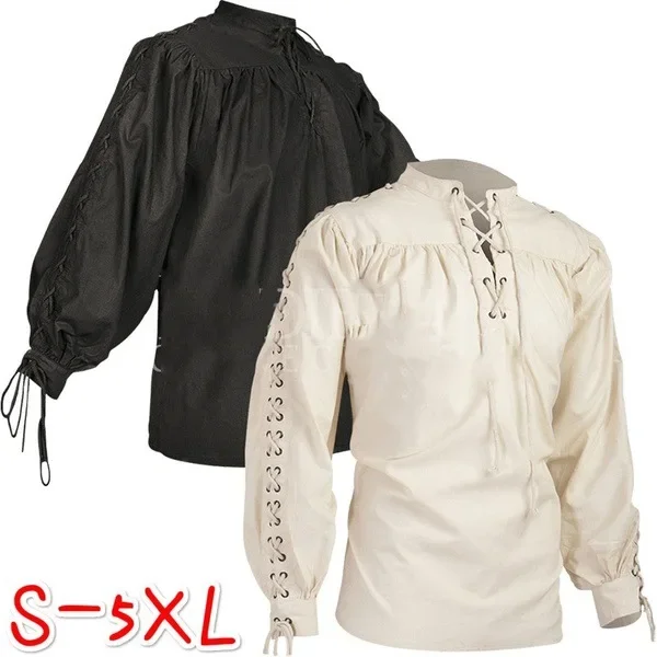 Adulte hommes médiéval chevalier guerrier Costume vert tunique vêtements Norman Chevalier tresse Pirate Saxon chemise haute pour hommes