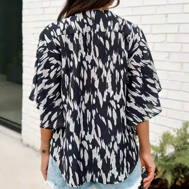 Chemise femme grande taille, haut cardigan imprimé tacheté bouton col en V. Vêtements d'été décontractés et à la mode