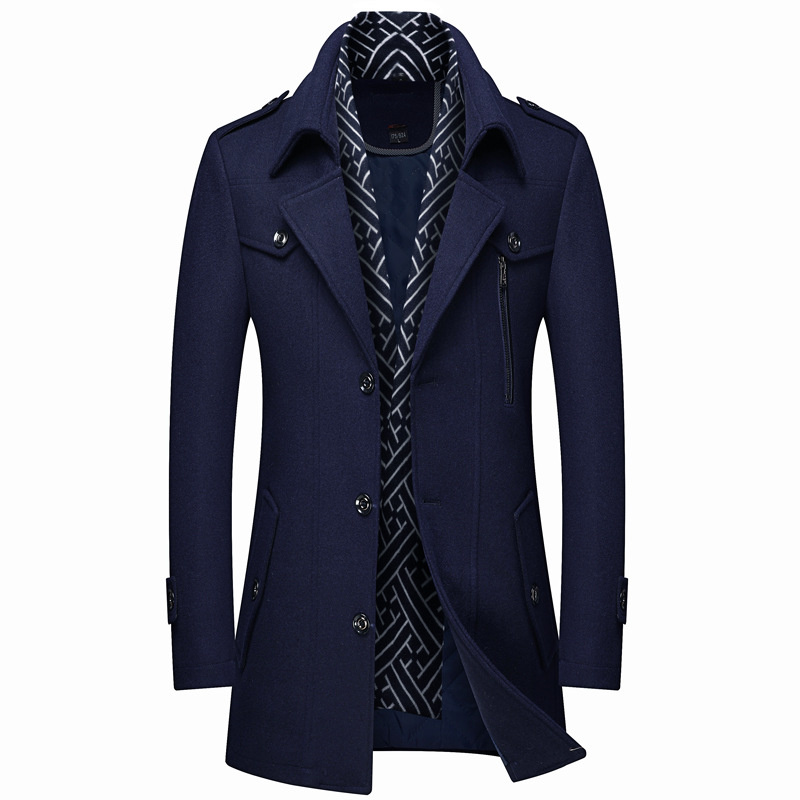 Manteaux en laine pour hommes d'hiver mode épaissir mi-long Trench solide col rabattu vêtements d'extérieur chauds affaires décontracté manteau en laine hommes
