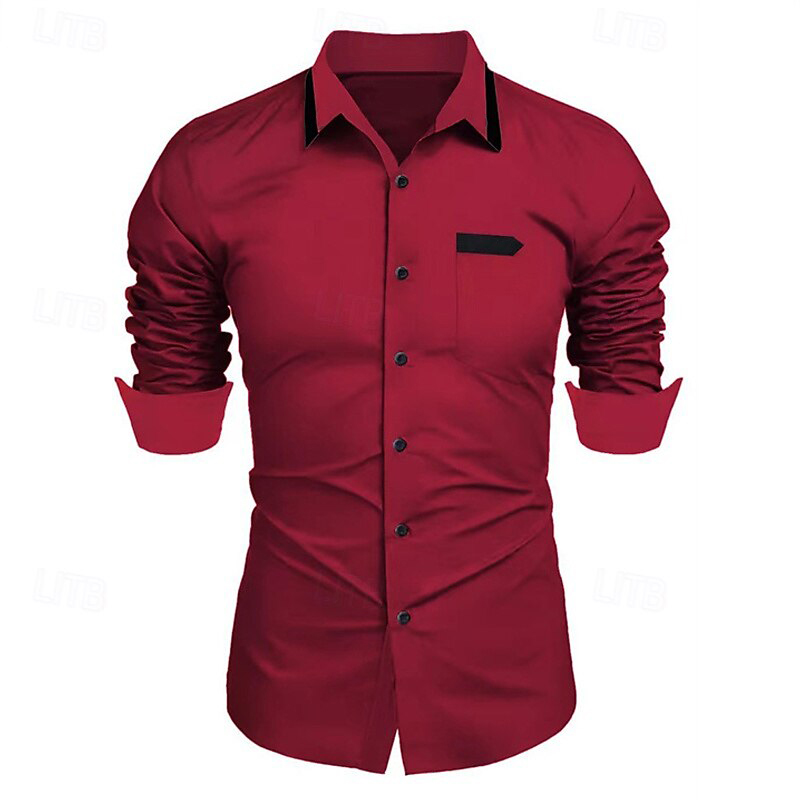 Chemise à manches longues à revers imbibé de boutons pour hommes, chemise d'affaires décontractée, matériau doux et confortable, bleu simple, blanc, rose