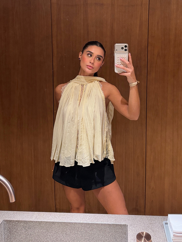    Chemisier élégant en mousseline de soie avec ruban, haut sans manches en dentelle patchwork pour femme, nouvelle collection printemps-été 2026, chemisier polyvalent pour femme