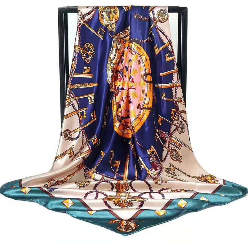 Foulard Carré Élégant en Satin pour Femme, Marque de Luxe, Bandana, Châle, Hijab, 90cm