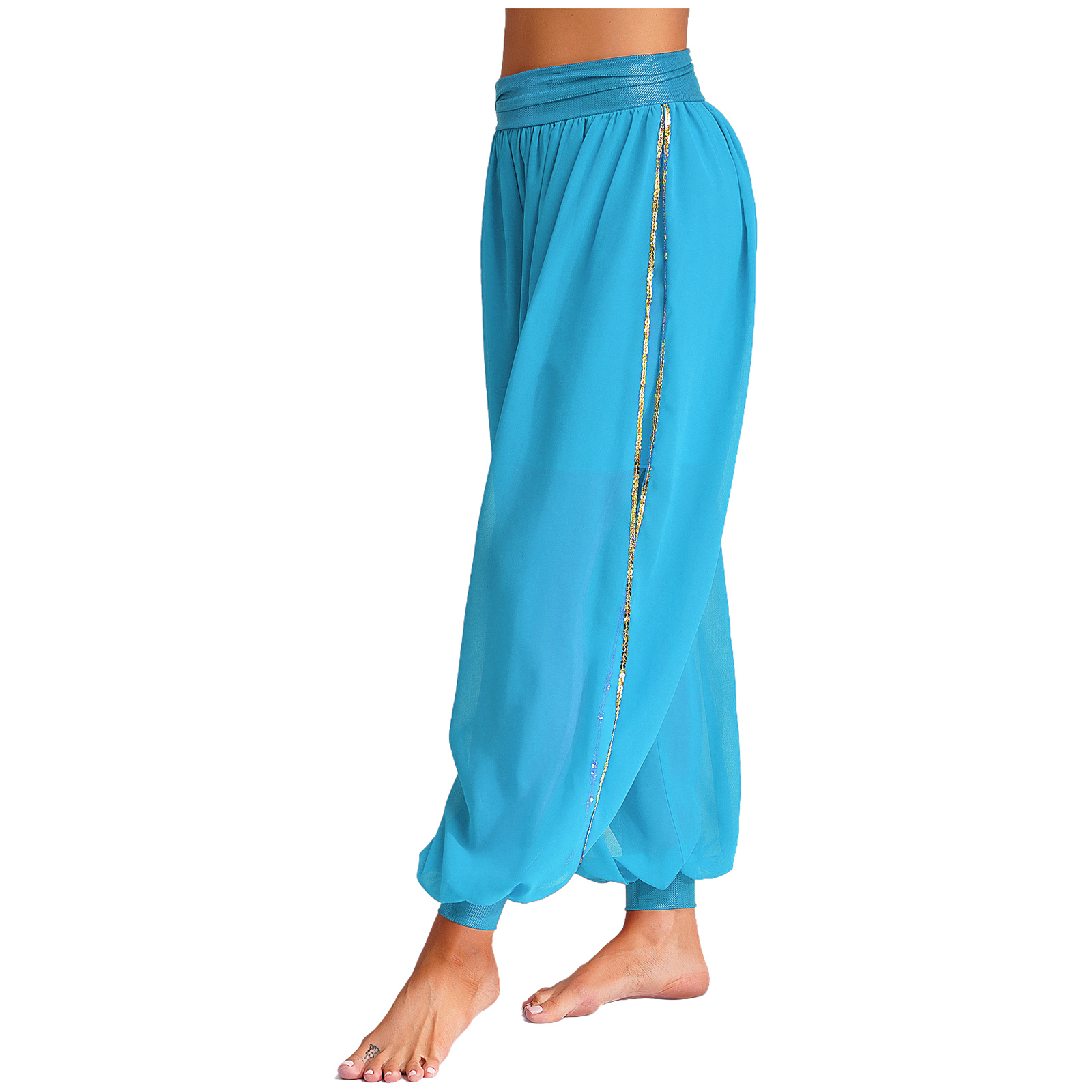 Pantalon de danse du ventre fendu sur le côté pour femme, mousseline de soie, anneau torique, Ruch, olympiques indiens Bellywood, soirée sur le thème du ventre, costume bouffant