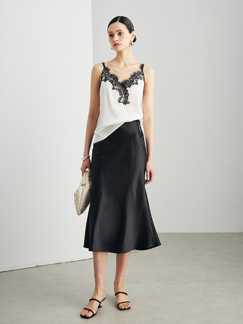 SuyaDream. Camisoles en soie pour femmes, 90% soie véritable, col en V en dentelle, t-shirt chic sans manches, haut confortable printemps-été 2026, blanc, noir