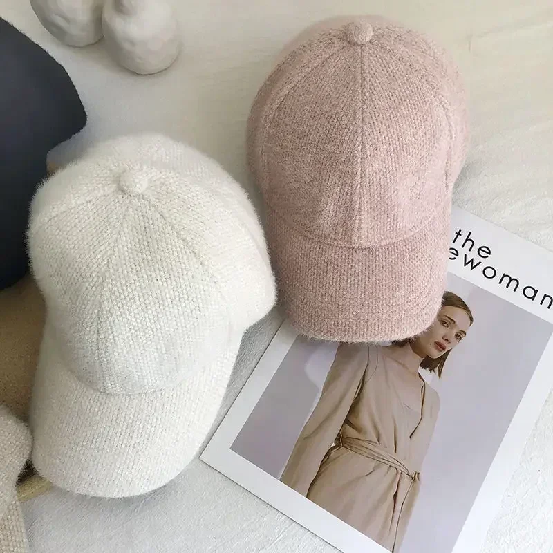 Casquette de baseball en peluche pour femme, chapeau à visière pour femme, casquette chaude, cheveux cony, blanc, noir, solide, document, automne, hiver