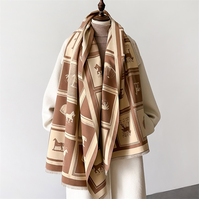 Écharpe en Cachemire pour Femme, Châle Chaud, Couverture, Grand Gland, Poncho, Cheval Élégant, Pashmina, Hiver, 2024