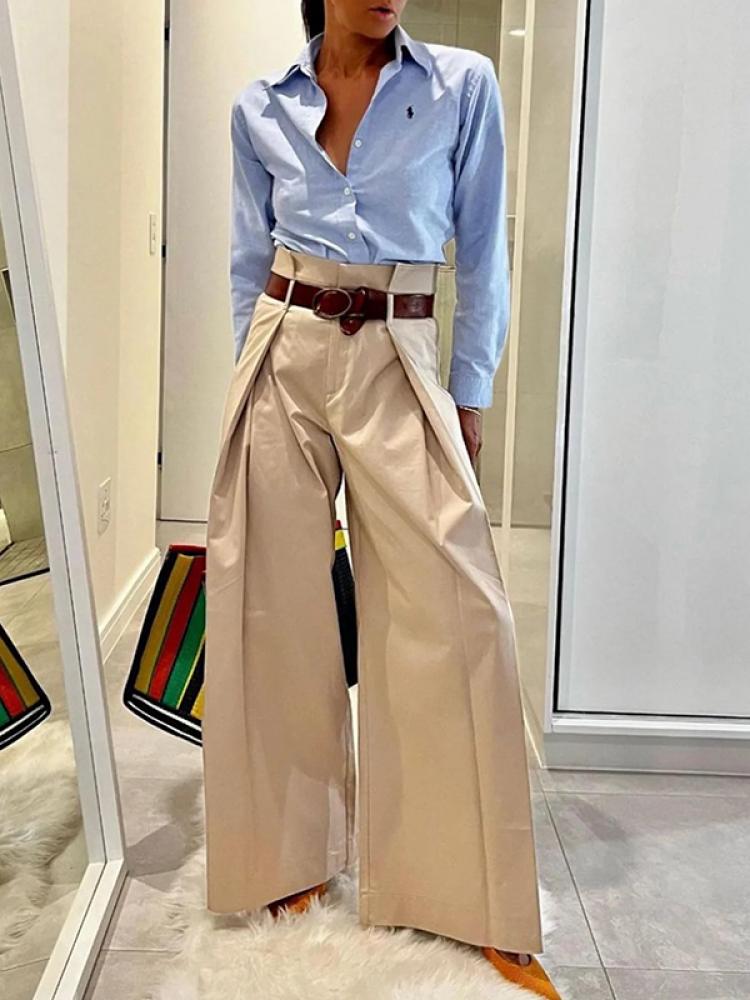 Bonboho-Pantalon en Coton Mélangé pour Femme, Taille Haute, Pliable, Jambes Larges, Style Urbain, Décontracté