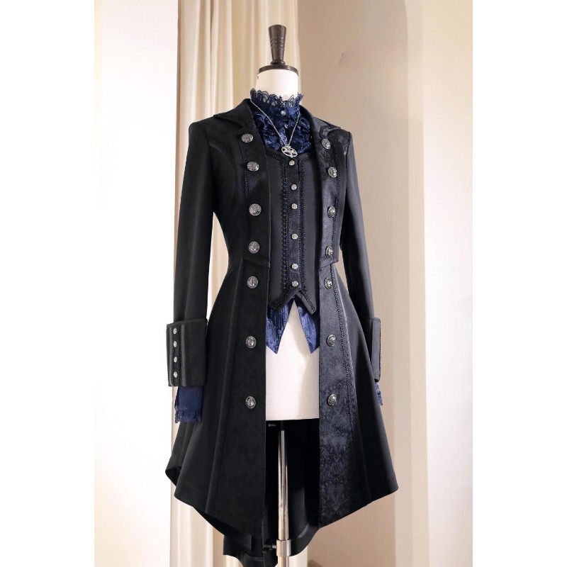 Manteau long Batwing original, style rétro noir gothique Lolita, vestes tendance à manches longues avec boutons, vêtements stylés