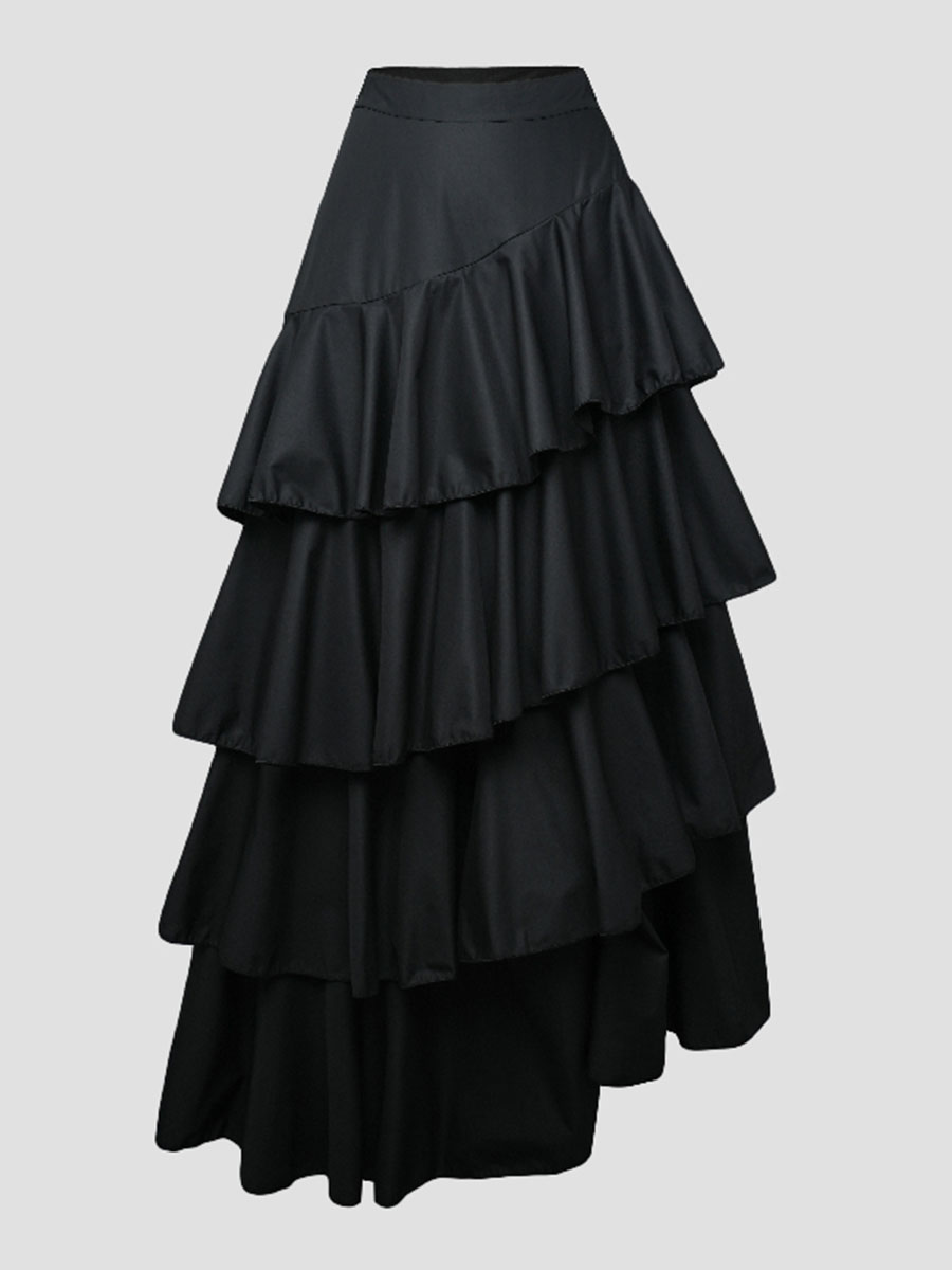 Jupes Trapèze Taille Haute Falbala, Vêtement Long  Couleur Unie, pour Document