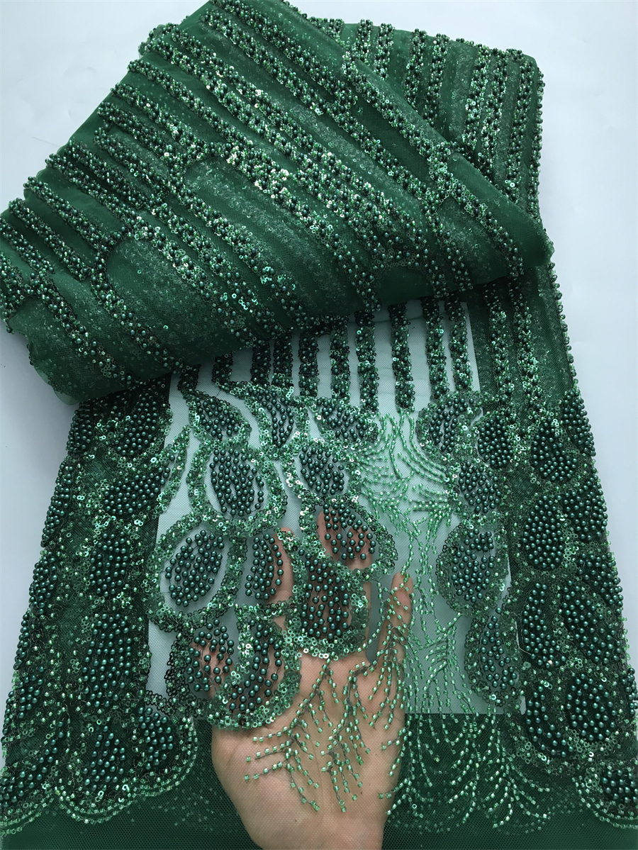 Tissu nigérian luxueux en dentelle perlée fait à la main, paillettes de haute qualité, broderie de perles, tissu africain français en dentelle pour robe, 2025