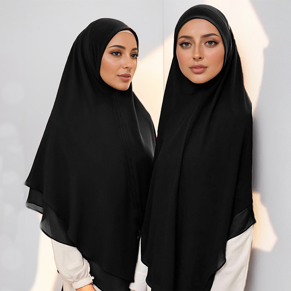1 pièce Hijab instantané prêt-à-porter en mousseline double couche, uni, foulard, châle, bandana pour femme musulmane