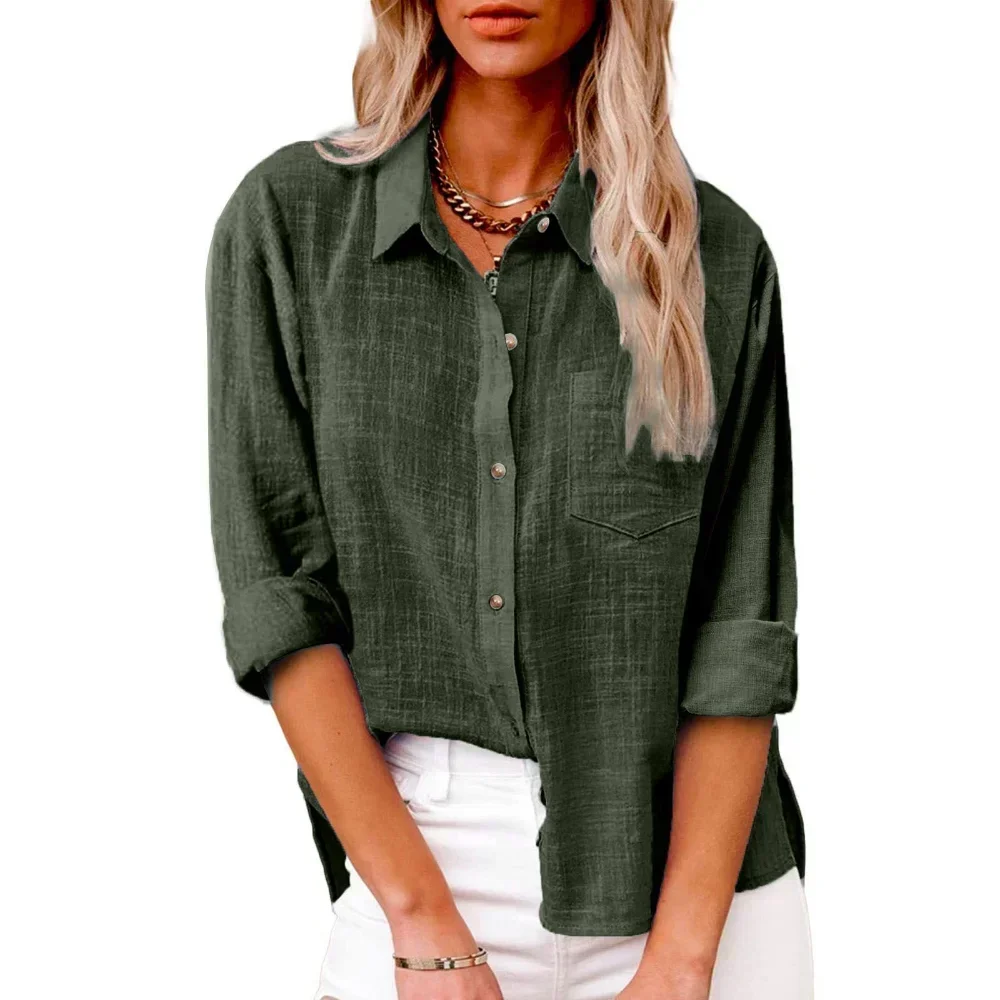 Coton lin chemises à manches longues pour femmes T-Shirt solide mode T-Shirt femme vêtements T-Shirt élégant décontracté hauts t-shirts Streetwear