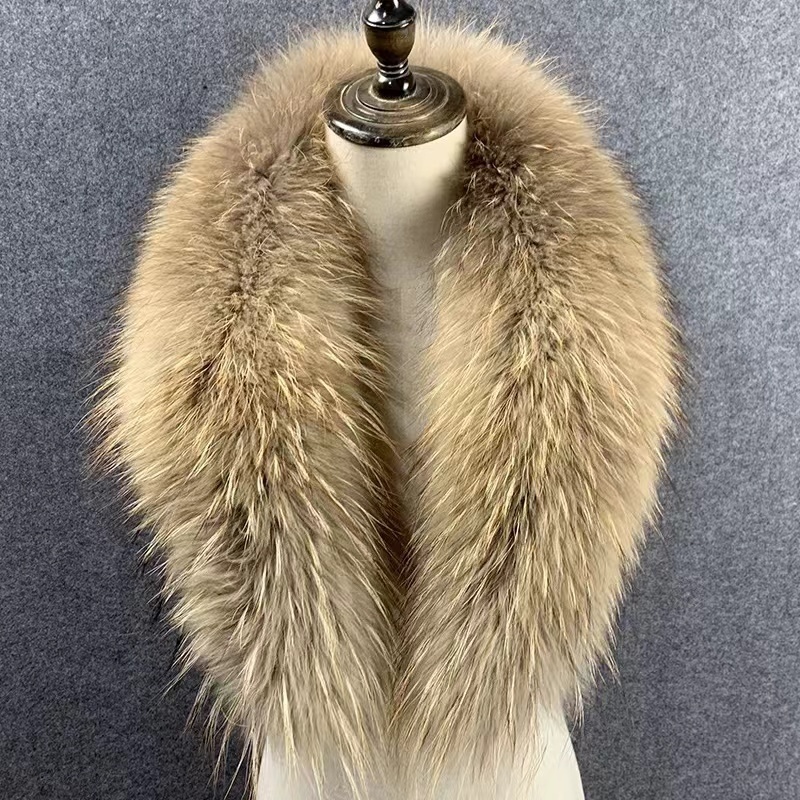 Col en Fourrure group pour Femme, Chauffe-cou d'Hiver, Capuche, Châle en Fourrure de Raton Laveur, Écharpe en Fourrure Moelleuse pour Manteau, Bande à Capuche