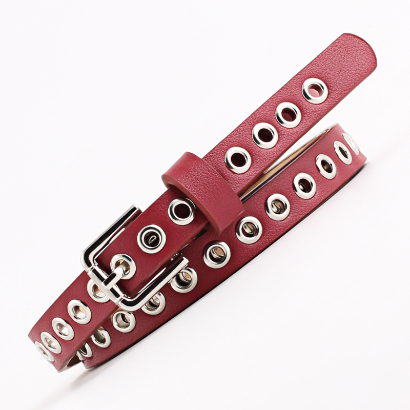 Ceinture de pantalon en cuir pour femmes, 1.4cm, Punk Cool, boucle en métal, œillet réglable, mode, ceinture fine pour jean, trou de taille, ceinture gothique