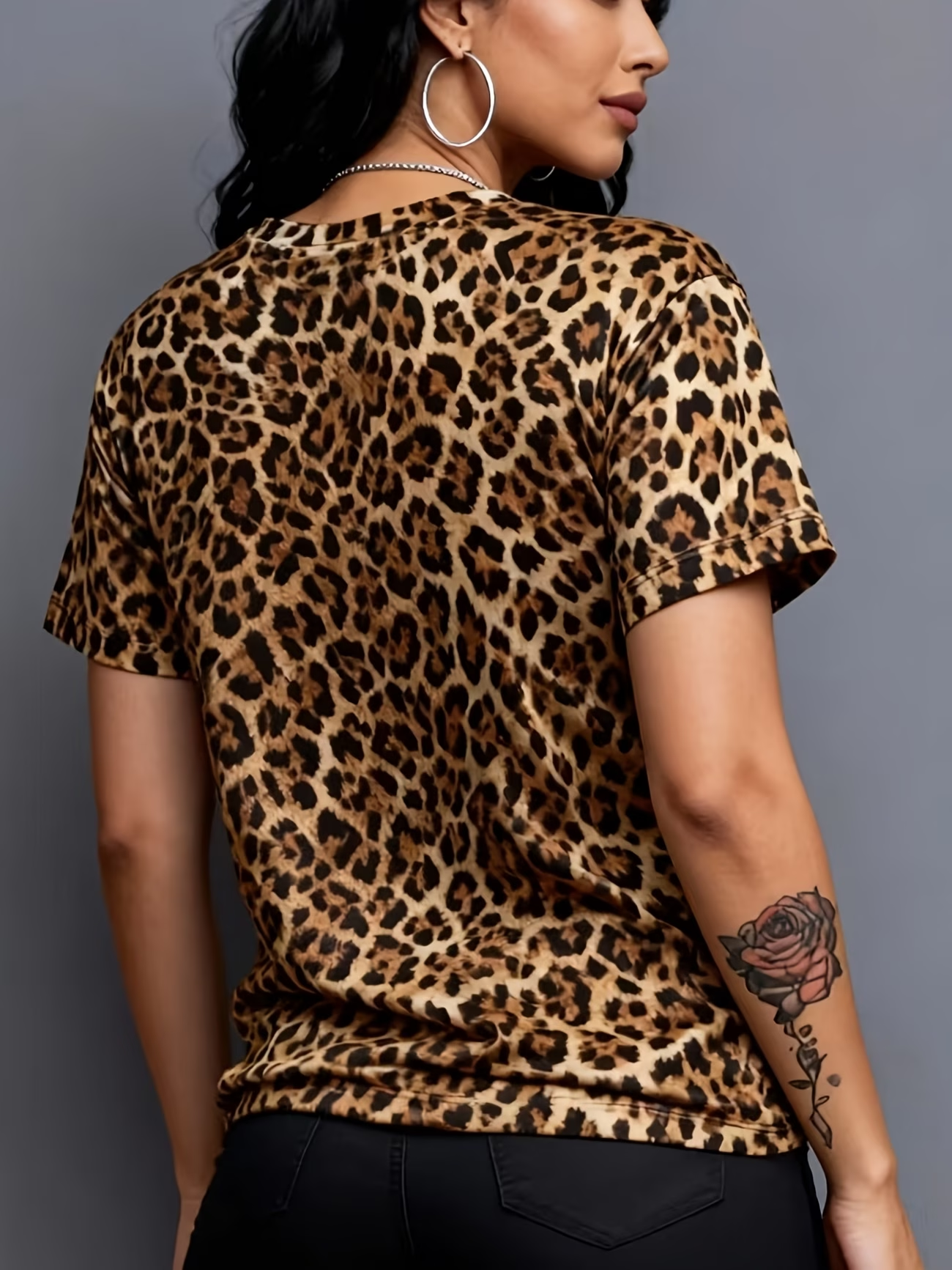 T-shirt femme imprimé léopard décontracté à manches courtes col rond motif animal été oversize streetwear