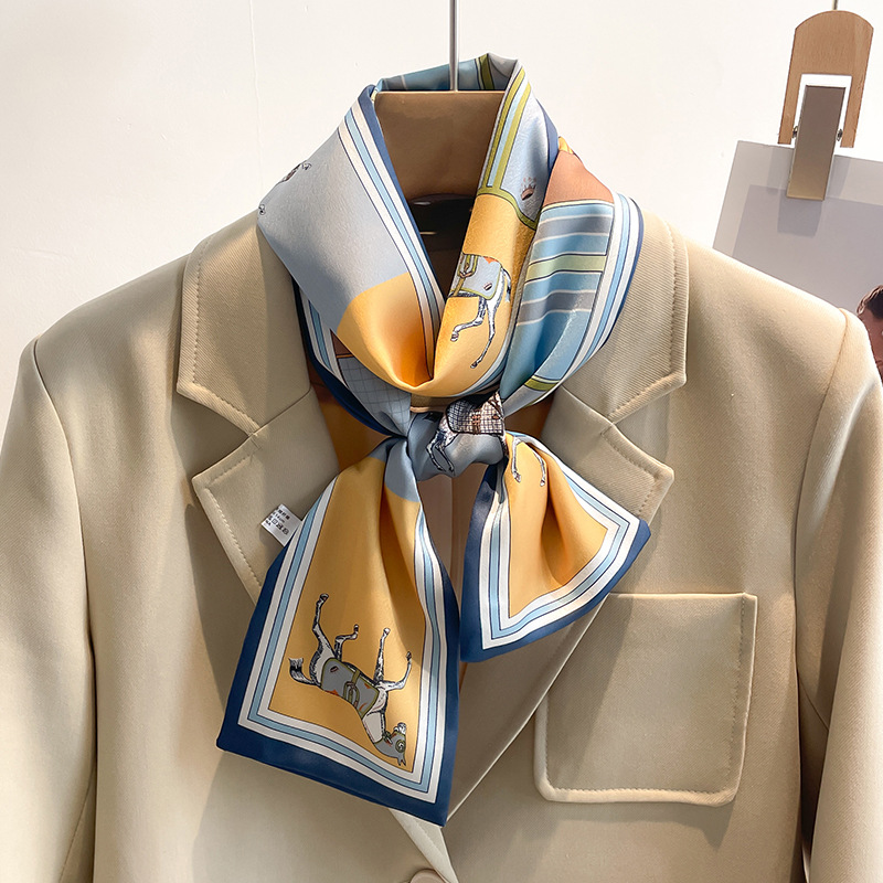 Foulards à col Long pour femmes, bandeau imprimé à la mode, rubans pour cheveux maigres, écharpe à cravate, mignon, sensation de soie
