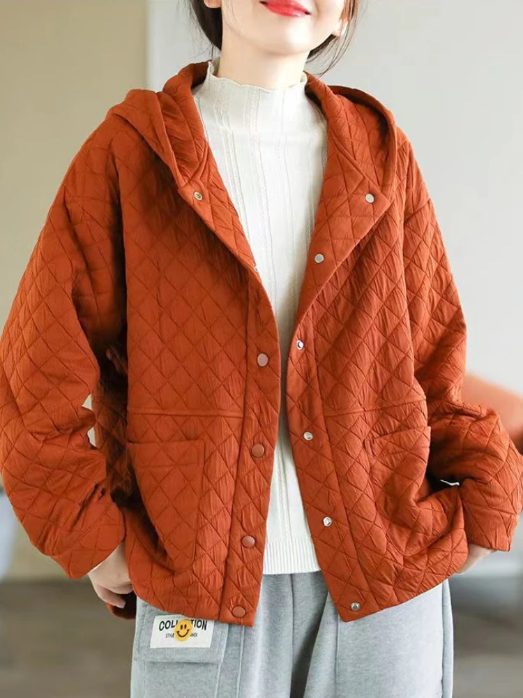 Parka matelassurera en coton à capuche pour femmes, manteau mince et léger, vêtements d'extérieur coréens, vêtements Harajuku pour femmes, automne, hiver
