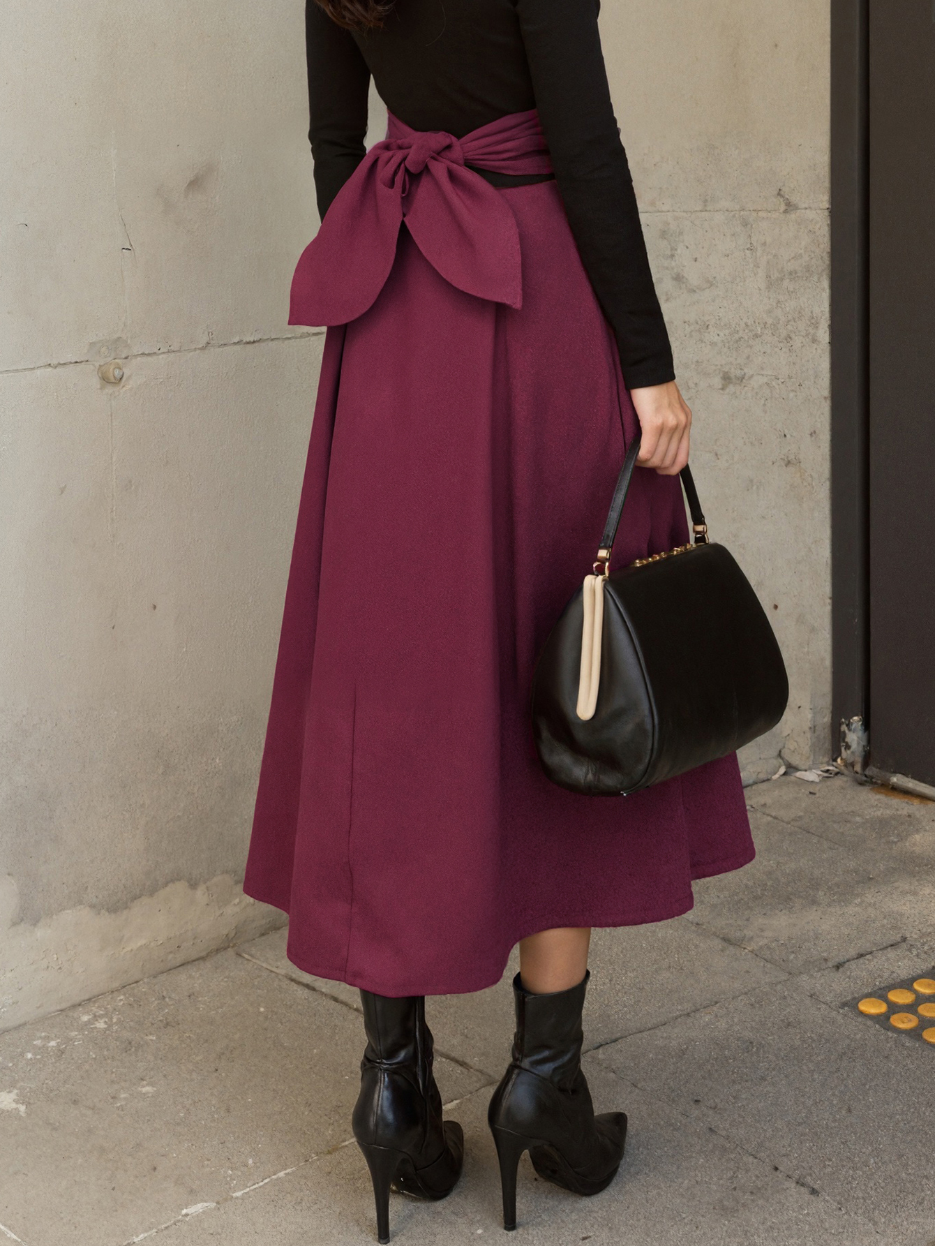 Jupes trapèze élégantes et solides pour femmes, Style scolaire Preppy, taille haute élastique, longue avec nœud, vêtements pour femmes