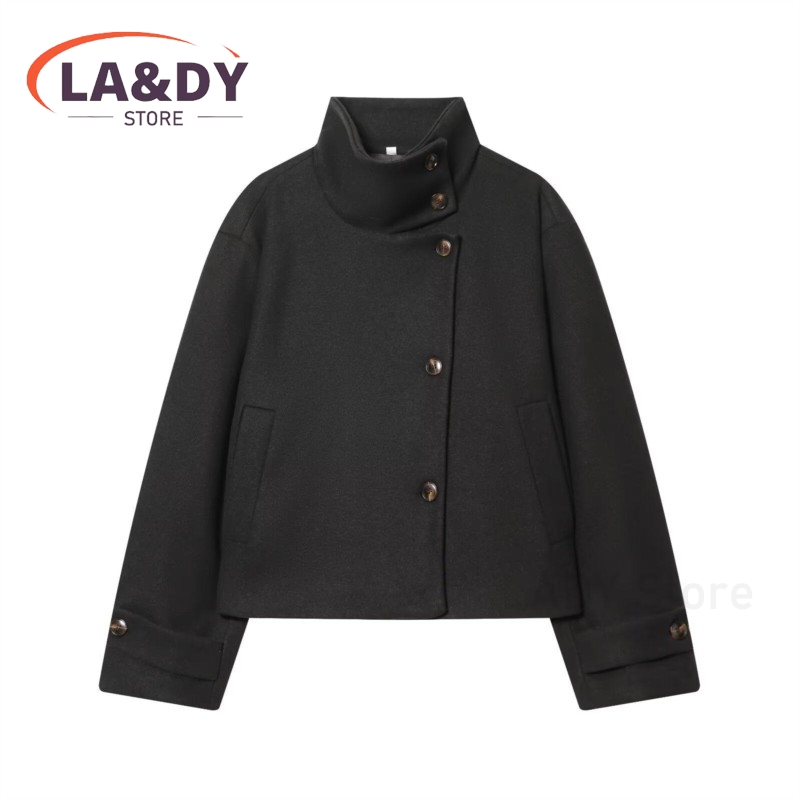 Veste à col montant pour femme, décontractée, manches longues, avec boucle de manchette, élégante, Chic, vêtements d'extérieur, nouvelle collection automne-hiver 2026