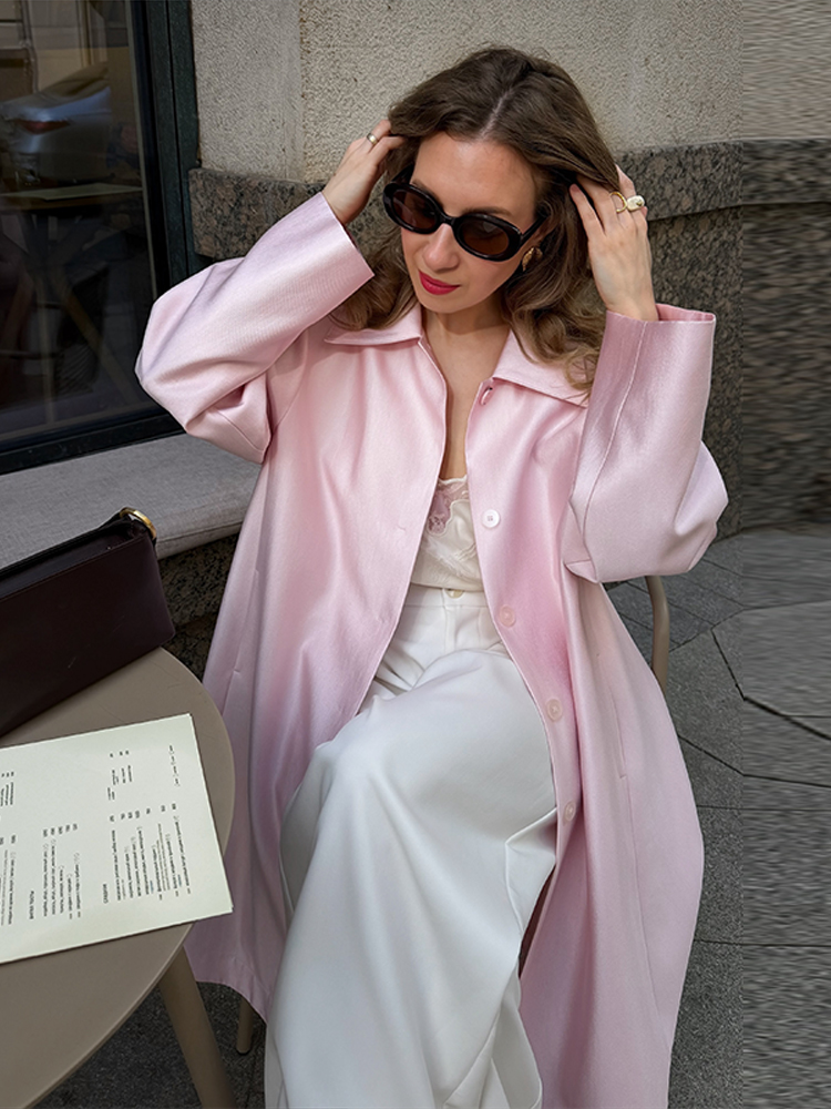 Manteaux longs décontractés en satin pour femme, à revers, simple boutonnage, manches longues, coupe ample, coupe-vent, nouvelle mode automne 2026