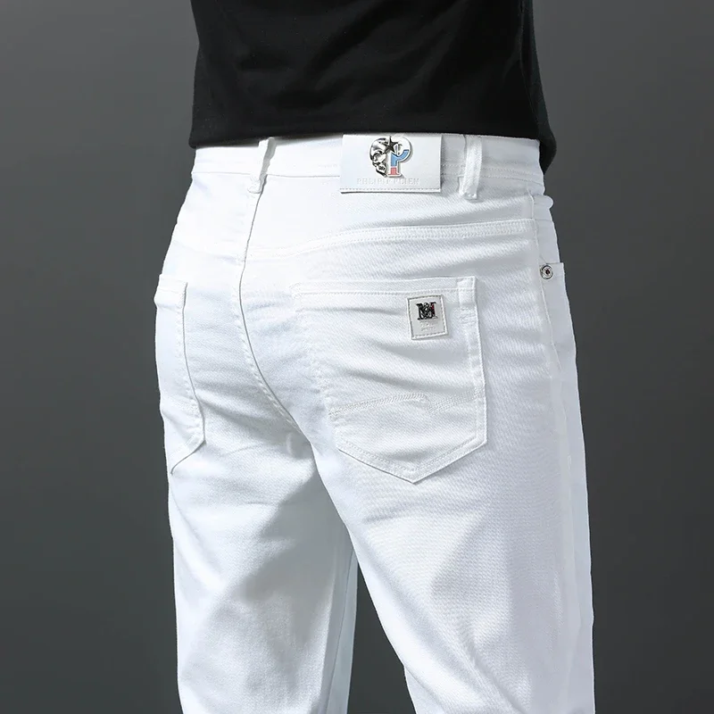 Nouveau jean slim pour homme printemps 2026, 98 % coton, blanc, extensible, coupe droite, décontracté, pantalon crayon tendance, haute qualité, vêtements masculins