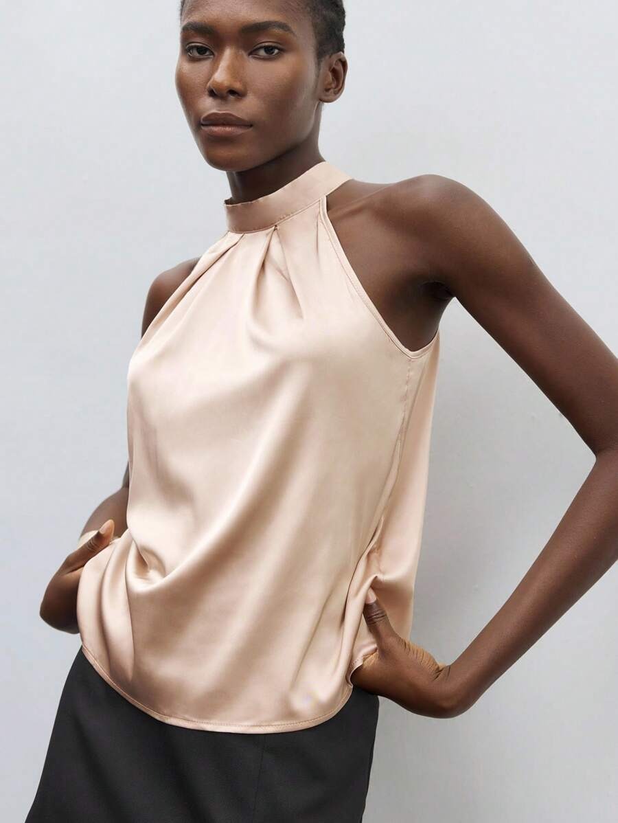 Femmes haut court mode Satin licou Camisole été élégant débardeur gilet femme Streetwear avant Sexy dos nu fête Clubwear