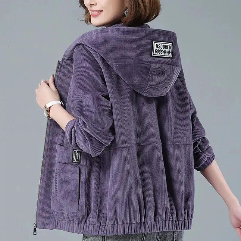 Manteau en velours côtelé pour femme 2026 – Nouvelle collection printemps-automne-hiver – Veste décontractée ample grande taille pour femme d'âge mûr