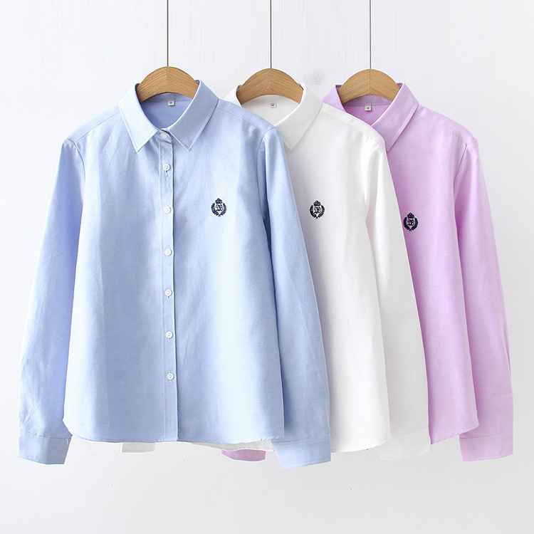 Chemisiers femme 2021 mode printemps nouvelles femmes jeunesse Simple couleur unie broderie à manches longues chemise coton décontracté dame Blouse hauts