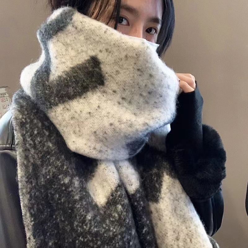 Mode Mohair laine gland foulards chaud épais tresse frange Vintage épais châle doux charbon de bois gris longue écharpe hiver/automne