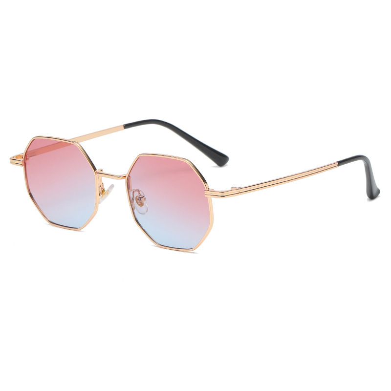 Lunettes de soleil pour femmes, lunettes de soleil en métal polygonales, monture vintage, lunettes de soleil de marque de luxe pour hommes, lunettes de soleil miroir UV400 pour femmes