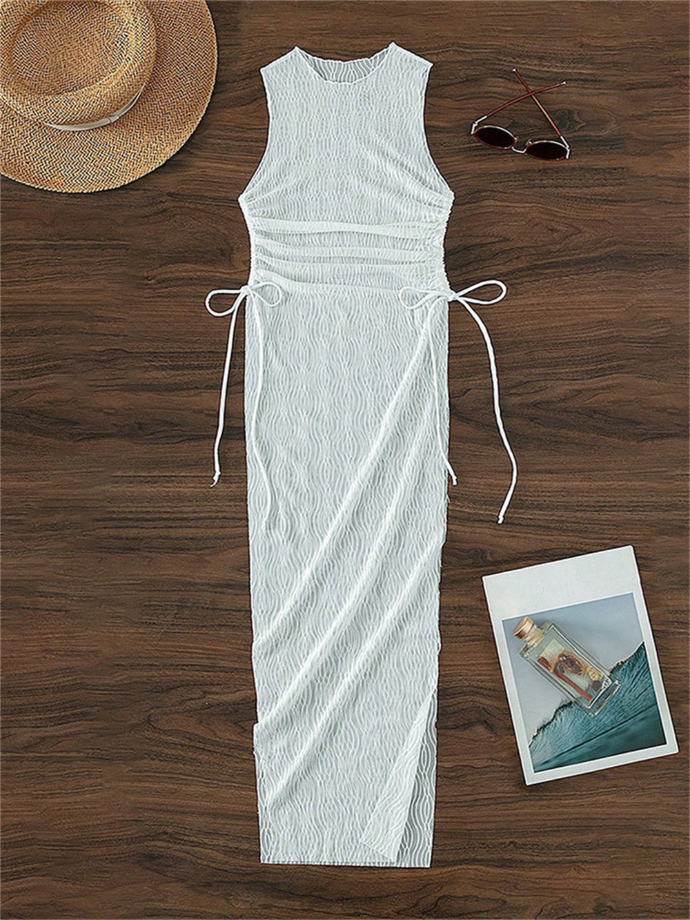 Robe de plage sexy en maille avec fente haute pour femme, couvertures transparentes, jacquard, bikini de proximité, tenue de vacances, maillots de bain