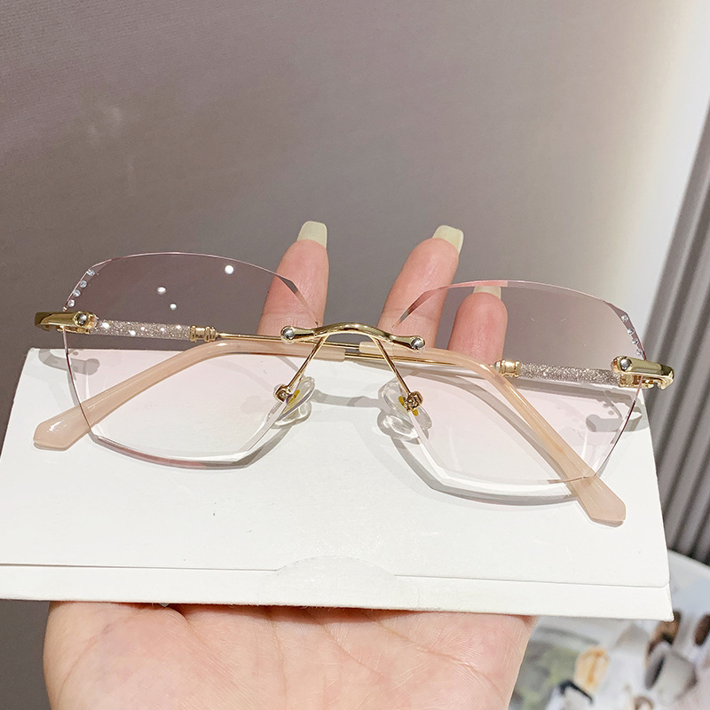Lunettes de Lecture Sans Monture Rose de Luxe pour Femme, Monture Carrée, Coupe Diamant, Presbytie, Anti-bleu, Vue de Loin
